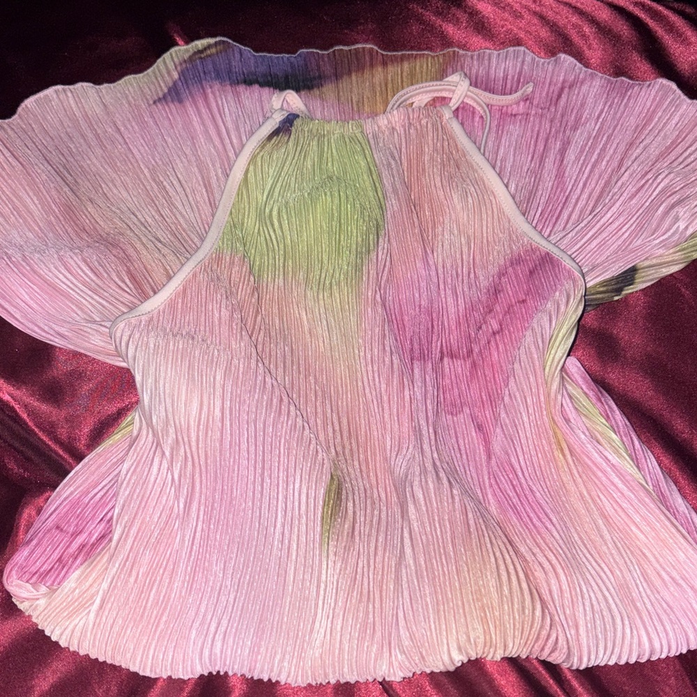 SHEIN Pink and Green Backless Dress